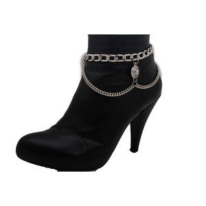 Women Silver Boot Metal Chain Bracelet Ethnic Coin Shoe Charm Jewelry Stylish